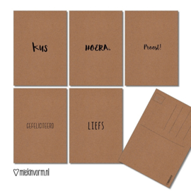 5 postcards, kraft