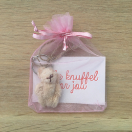 Klein kaartje: ' een dikke knuffel voor jou' inclusief geluks beertje sleutelhanger *(roze)