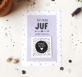 Kaart met bloemzaadjes 'tot ziens JUF bedankt voor alles' incl sticker