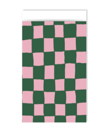 150 Kadozakjes, handdraw grid groen/roze, 12 x 19 cm