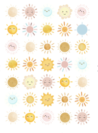 3 dubbelzijdige beloningskaarten 'zonnetjes' met Stickers en verkleurende plasstickers