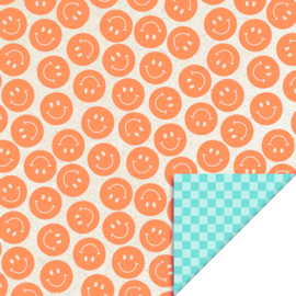 2 kadozakjes smiley fluor oranje, 12x19 cm (A6), inclusief stickers