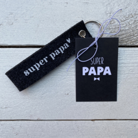 Sleutelhanger: 'super papa', mini kaartje en sticker