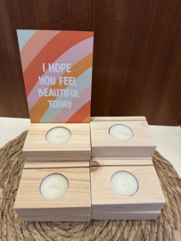 10  houten kaart/waxinelichtje houders
