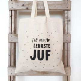 Tas: tas van de leukste JUF (incl inpakzakje, minikaartje & sticker)