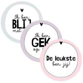 6 x Kado sticker (4 cm): blij/gek/leukste