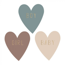6 x kadostickers hart: Boy/girl/baby