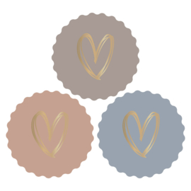 2 x 3 kado stickers Ø 55 mm, hartje goudfolie