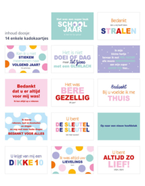 Doosje met 14 lieve kaartjes om je juf/meester te bedanken voor het schooljaar