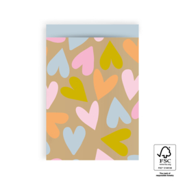 2 kadozakjes  big hearts gold, 17x25 cm (A5) inclusief 2 stickers