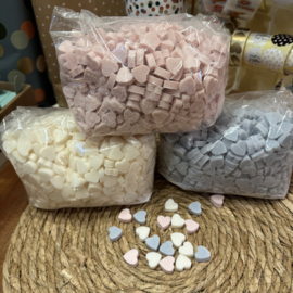 3 zakken mini zeep hartjes, roze/wit/blauw