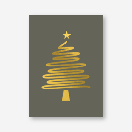 Minikaartje 'kerstboom' goudfolie (K)