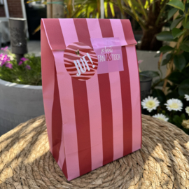 Canvas shopper roze/rood, JUF (inclusief verpakking, minikaartje en sticker)