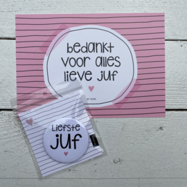 A5 kaart & button voor je liefste JUF