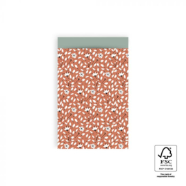 2 kadozakjes warm rood bloemen (A6), inclusief sticker