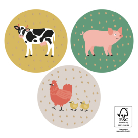 2 x 3 kado stickers Ø 55 mm, boerderij dieren