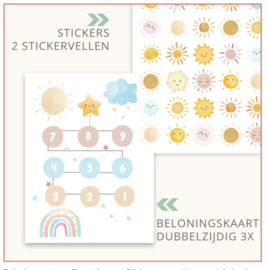 3 dubbelzijdige belonings kaarten 'zonnetjes' (inclusief stickers)