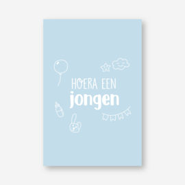 Minikaartje: hoera een jongen blauw (K)