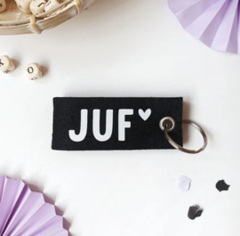 Sleutelhanger: Juf, mini kaartje en sticker