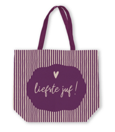 Canvas shopper 'liefste juf!'(inclusief verpakking, minikaartje en sticker)
