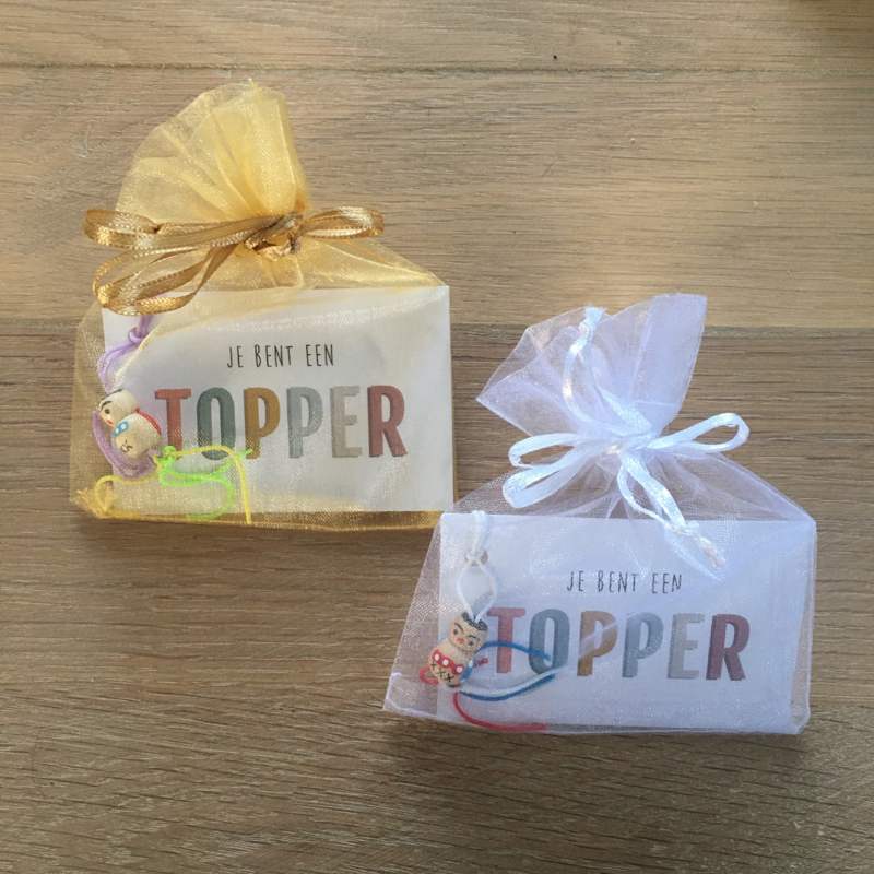 Kreunt touw Bank mini kaartje met gelukspoppetje: je bent een TOPPER (K) | mini kaartjes |  kadootjes online