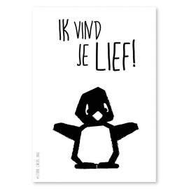 A6 Pinguïn 'ik vind je lief' zwart/wit