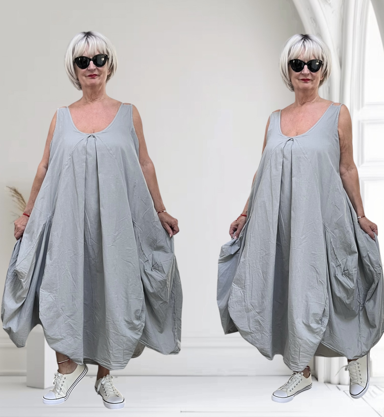 LUUKAA oversized katoene A-lijn jurk/apart/gevoerd