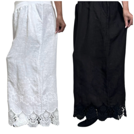 Moonshine linnen wijde broek met geborduurd kant/ apart /in meerdere kleuren