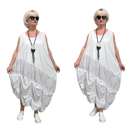 Moonshine  katoen A-lijn jurk stretch /wit/donkerblauw