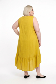 PURO LINO linnen A-lijn jurk met inzet van tricot