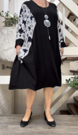 Eva oversized A-lijn jersey viscose jurk met zakken apart (extra groot)zwart/stretch