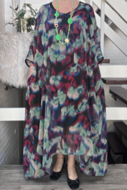 Bella Romina oversized A-lijn viscose chiffon jurk  apart (extra groot)