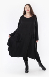 AKH oversized viscose soepele slinky-kwaliteit A-lijn jurk apart/ zwart
