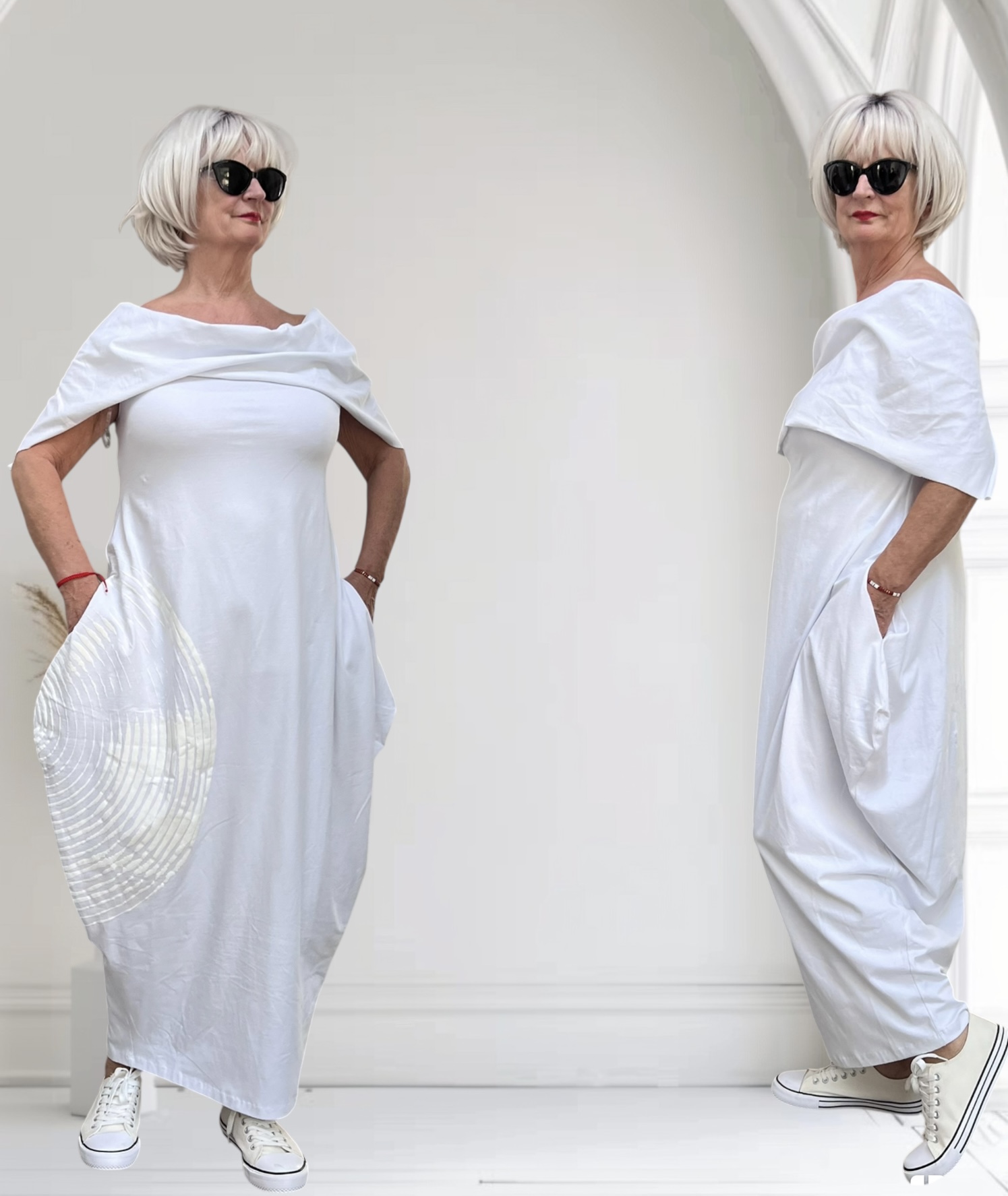 IZZY oversized katoen jurk met col/apart