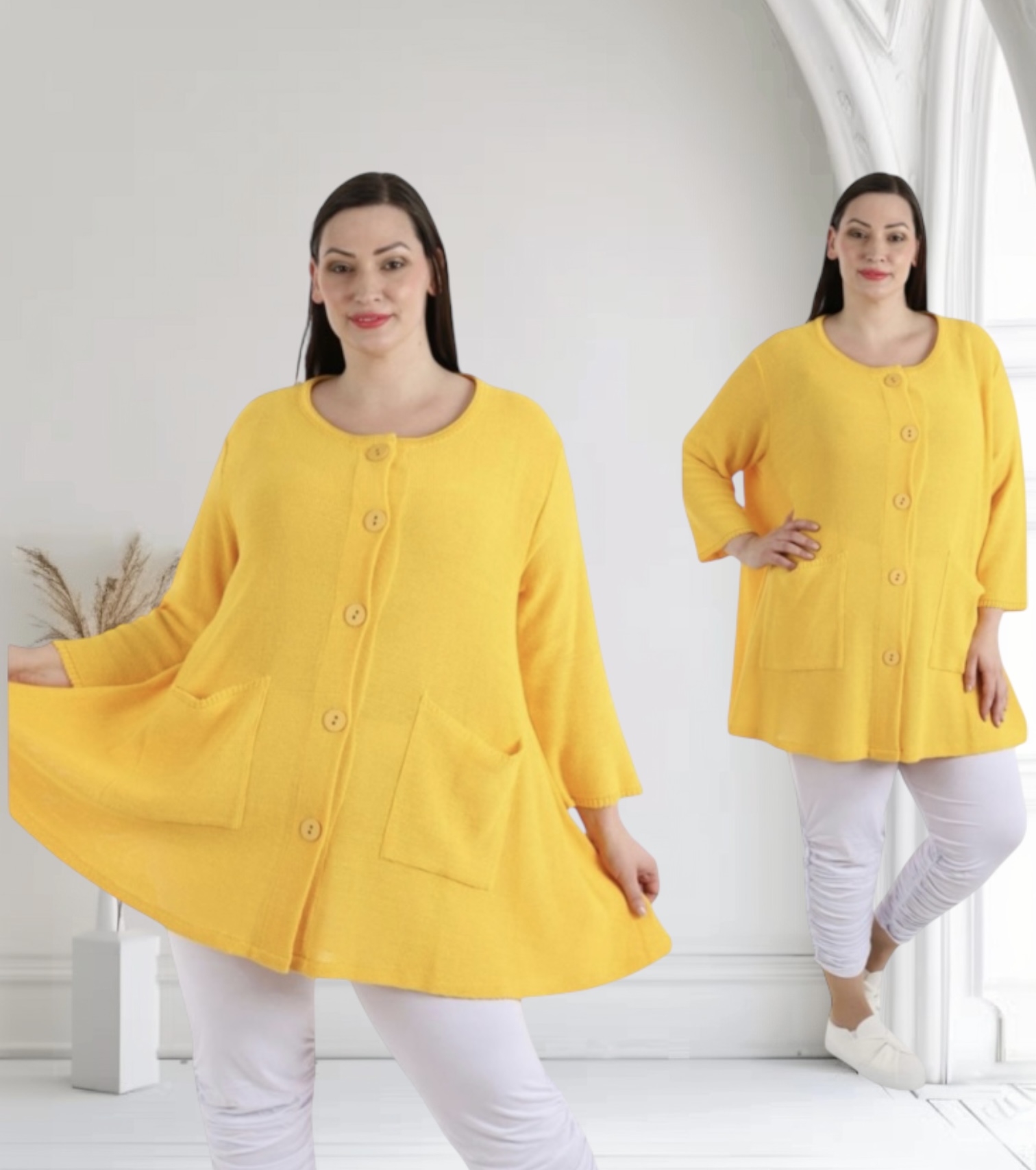AKH gebreide oversized A-lijn katoen vest/blazer apart stretch