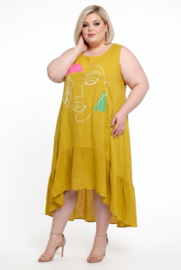 PURO LINO linnen A-lijn jurk met inzet van tricot