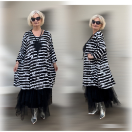 New Jersey viscose A-lijn tuniek stretch zwart/wit