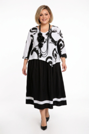 SINNE design.. A-lijn viscose jurk zwart/wit