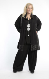 AKH oversized viscose A-lijn blazer/vest met rits  zwart stretch