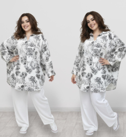 ITALIA oversized mousseline  katoen  A-lijn top/hemd  wit/zwart