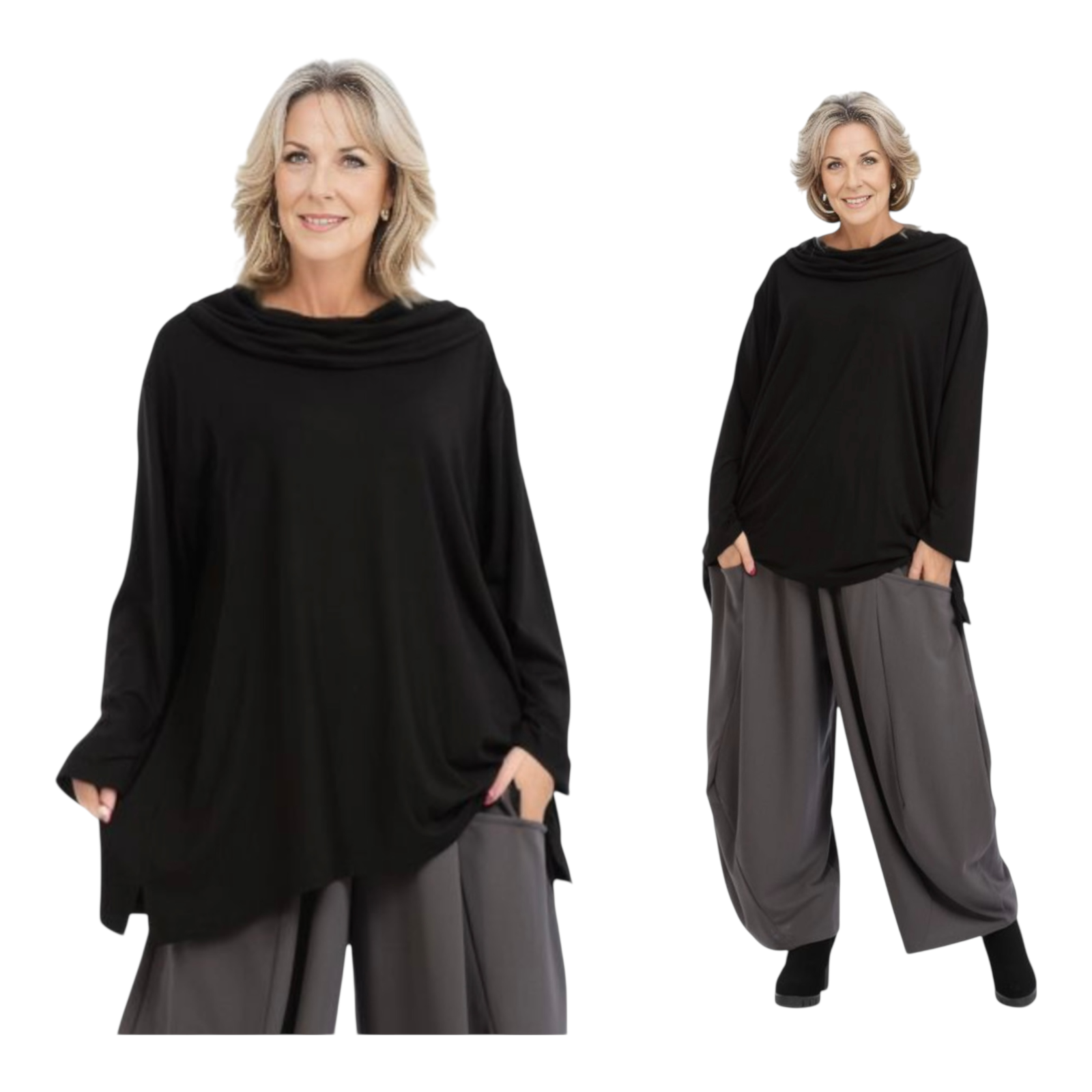 AKH oversized viscose jersey A-lijn tuniek met col apart stretch zwart