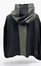 Vincenzo Allocca oversized katoen blazer met inzet van eco leder/aparte/stretch/zwart