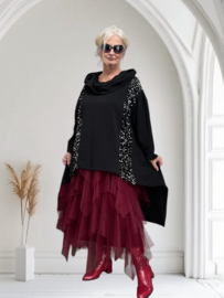 ITALIA MODA oversized katoen tuniek / capuchon/inzet van pailletten zwart /stretch