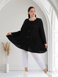 AKH gebreide oversized bouclé  A-lijn katoen vest/blazer apart stretch