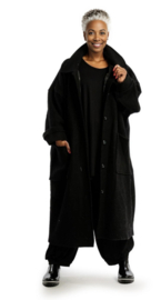AKH oversized lange wollen winterjas/mantel  gevoerd zwart