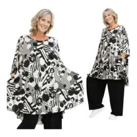 AKH oversized viscose A-lijn tuniek met zakken apart stretch zwart/wit