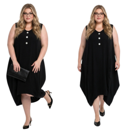 Moonshine katoen ballon jurk stretch zwart