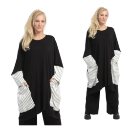 AKH oversized tricot katoen/viscose tuniek/jurk apart stretch zwart/wit