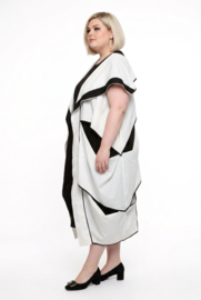 H-4 oversized katoen mix vest/blazer apart wit/zwart