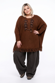 ITALIA oversized acryl mix gebreide tuniek/top met franjes/in meerdere kleuren
